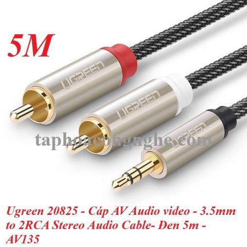 Ugreen 20825 5M màu Đen Cáp âm thanh 2 đầu Bông sen sang 3.5mm Dương đầu bọc nhôm mạ vàng AV135 30020825